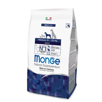 MONGE DOG Medium Adult Kuře , rýže 15kg,  26/13,5  - chovatelské balení - monge_new_cane_secco_medium_adult 3kg.jpg