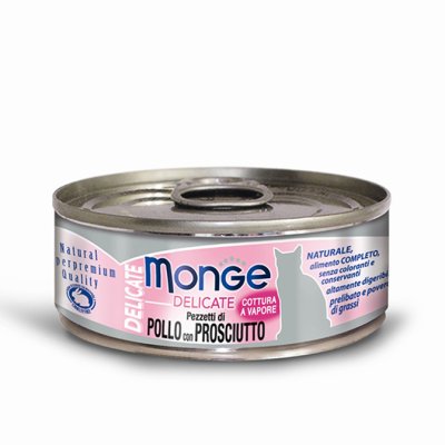 MONGE NATURAL Cat  konzerva kuře, šunka 80g/24bal. - monge_gatto_umido_natural_delicate_pezzetti_di_pollo_con_prosciutto.jpg