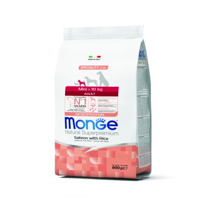 MONGE DOG Mini Adult Losos, rýže 800g, 27/14