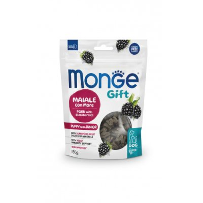 MONGE GIFT Dog PUPPY & JUNIOR ,,M'' pamlsky - vepřové s ostružinou 150g/10