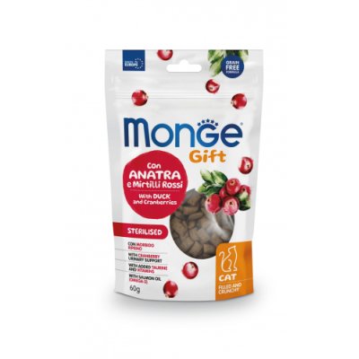 MONGE GIFT Cat Sterilized  Plněné polštářky s kachním masem a brusinkou 60g/10