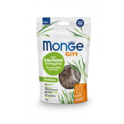 MONGE GIFT Cat Plněné polštářky s lososem a šantou kočičí 60g/10
