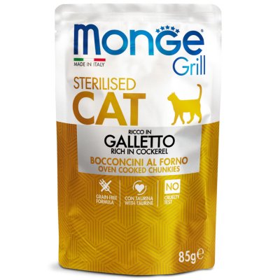 MONGE GRILL Cat Sterilised kapsička kohoutek 85g/28bal