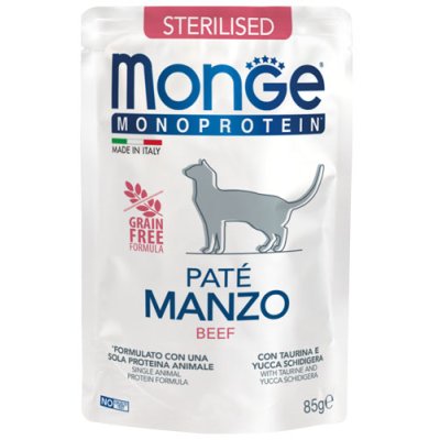 MONGE Monoprotein sterilised Cat PATÉ kapsička hovězí  85g/28bal
