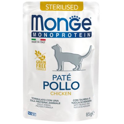 MONGE Monoprotein Sterilised Cat PATÉ kapsička kuřecí 85g/28bal